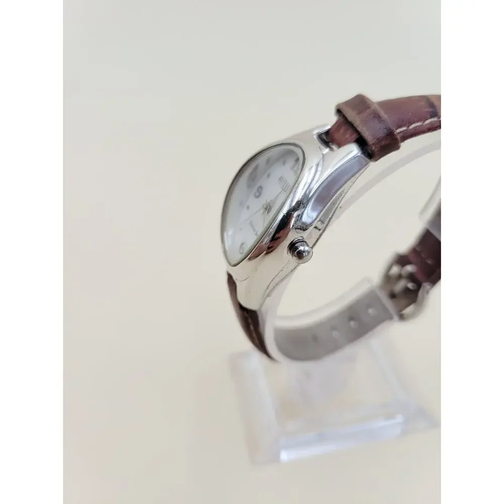 Ecclissi 22650 Women's Sterling Silver Watch Mother of Pearl Dial Brown Leather